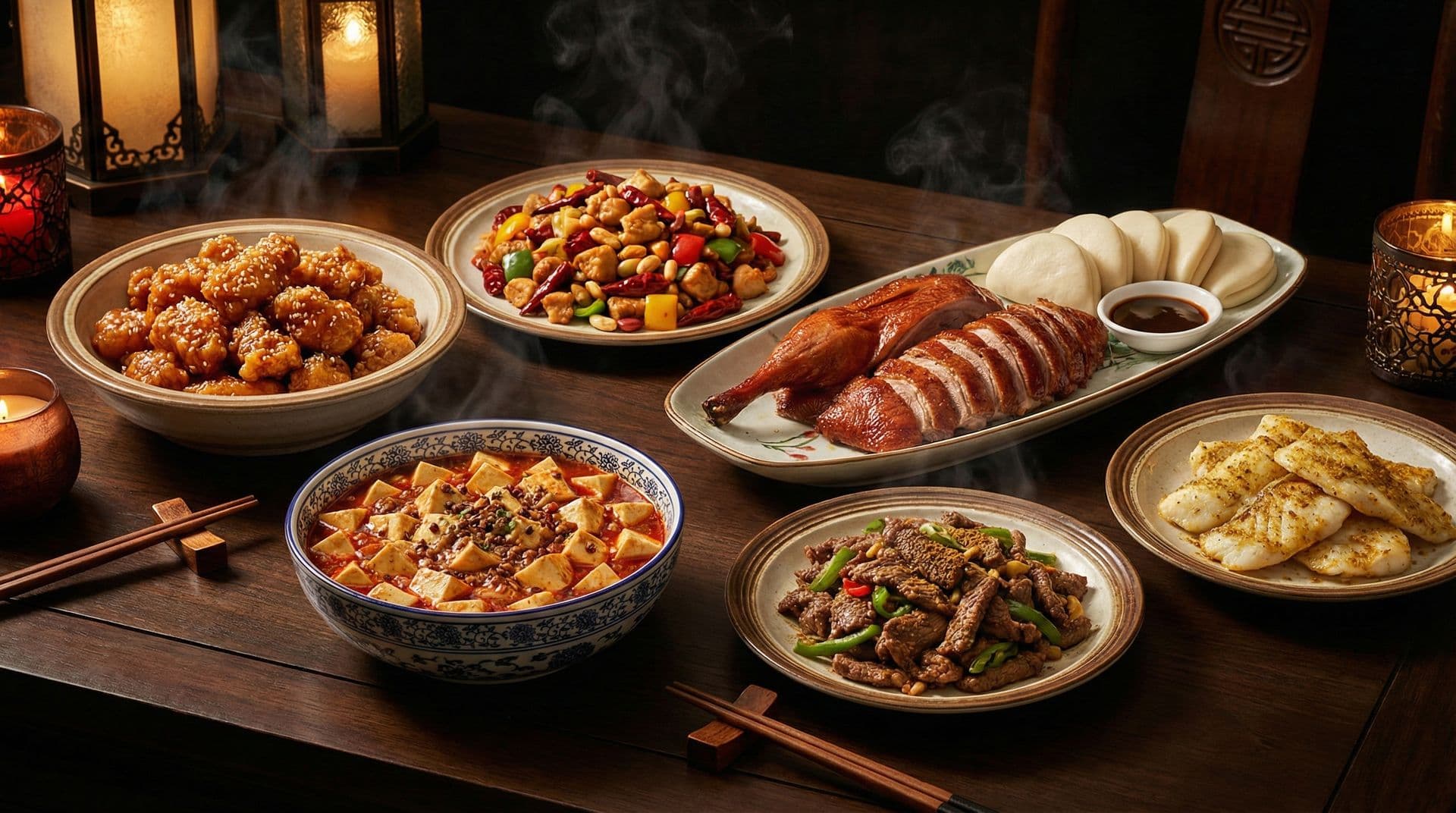 Hong Kong Palace dining room with authentic Szechuan dishes served on elegant tableware